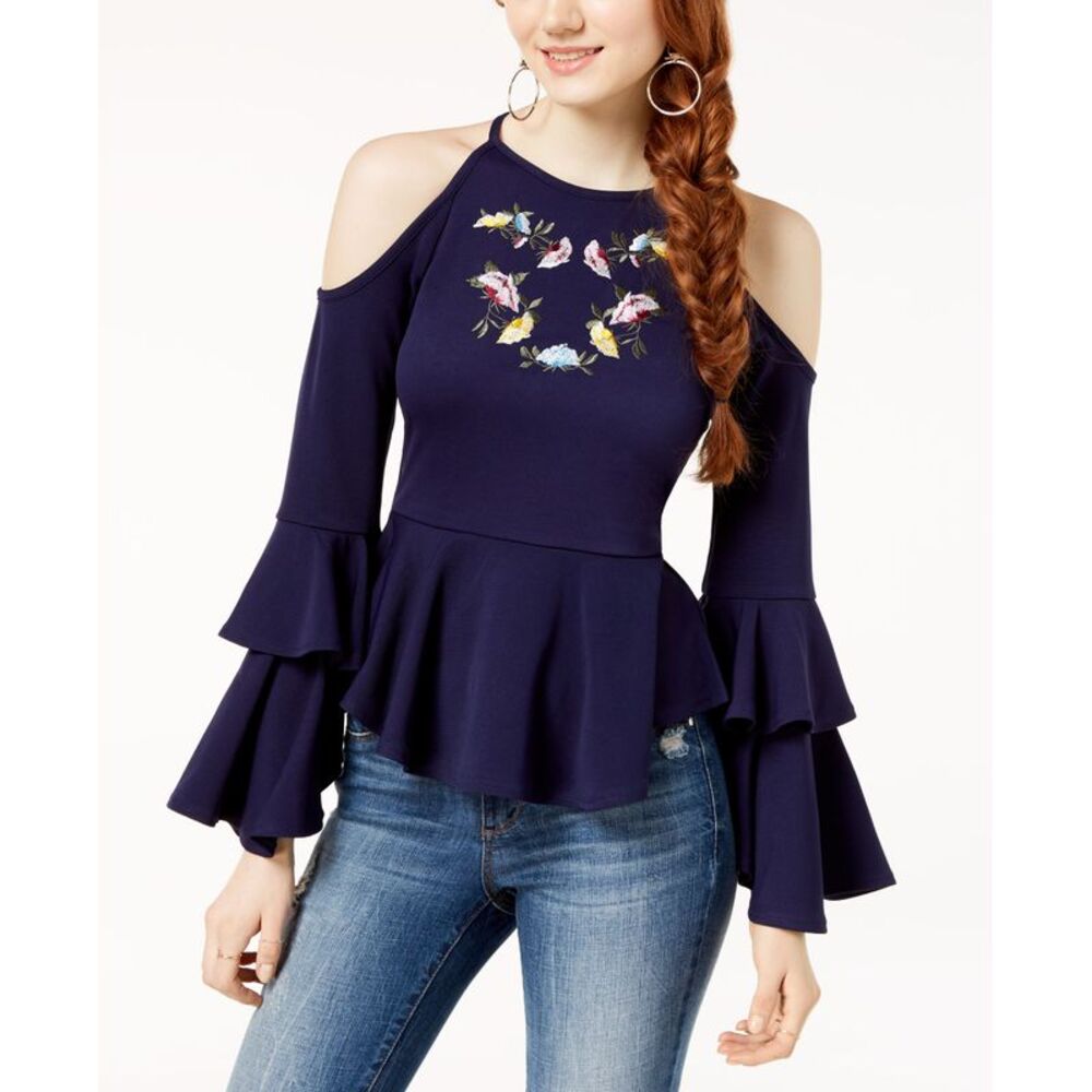 The Edit By Seventeen Juniors Embroidered Cold Shoulder Top